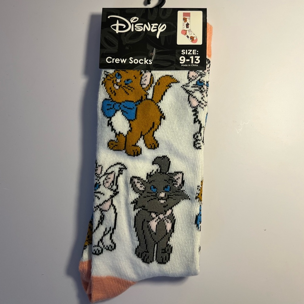 🆕 Disney Aristocats Crew Socks – Marie, Toulouse & Berlioz – Size 9-13 NWT